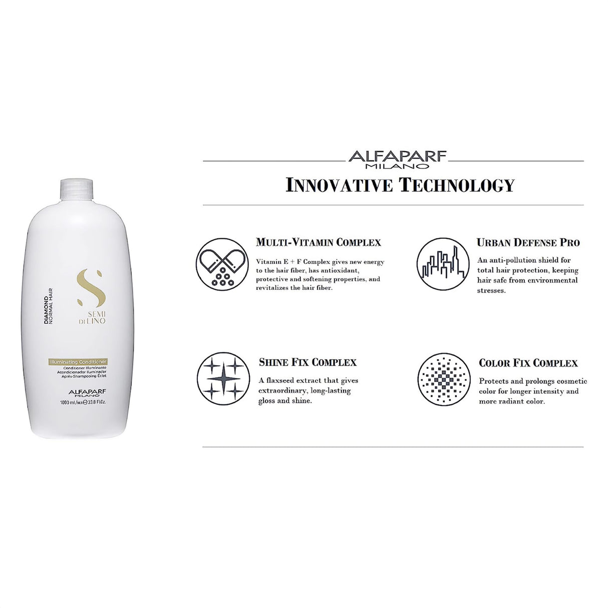 Alfaparf Milano Semi Di Lino Diamond Illuminating Conditioner - Moisturizing Conditioner For Normal and Color Treated Hair - Sulfate & Paraben Free Professional Hair Care (33.8 oz)