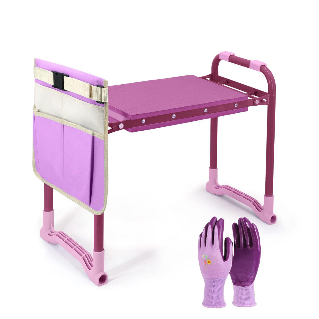 Colwelt Garden Kneeler Upgraded, Gardening Kneelers Stool with Rugged & Sturdy Steel Frame, Garden Seat and Kneeler Bench with Tool Pouch, EVA Foam Pad Protects Your Knees(Purple)