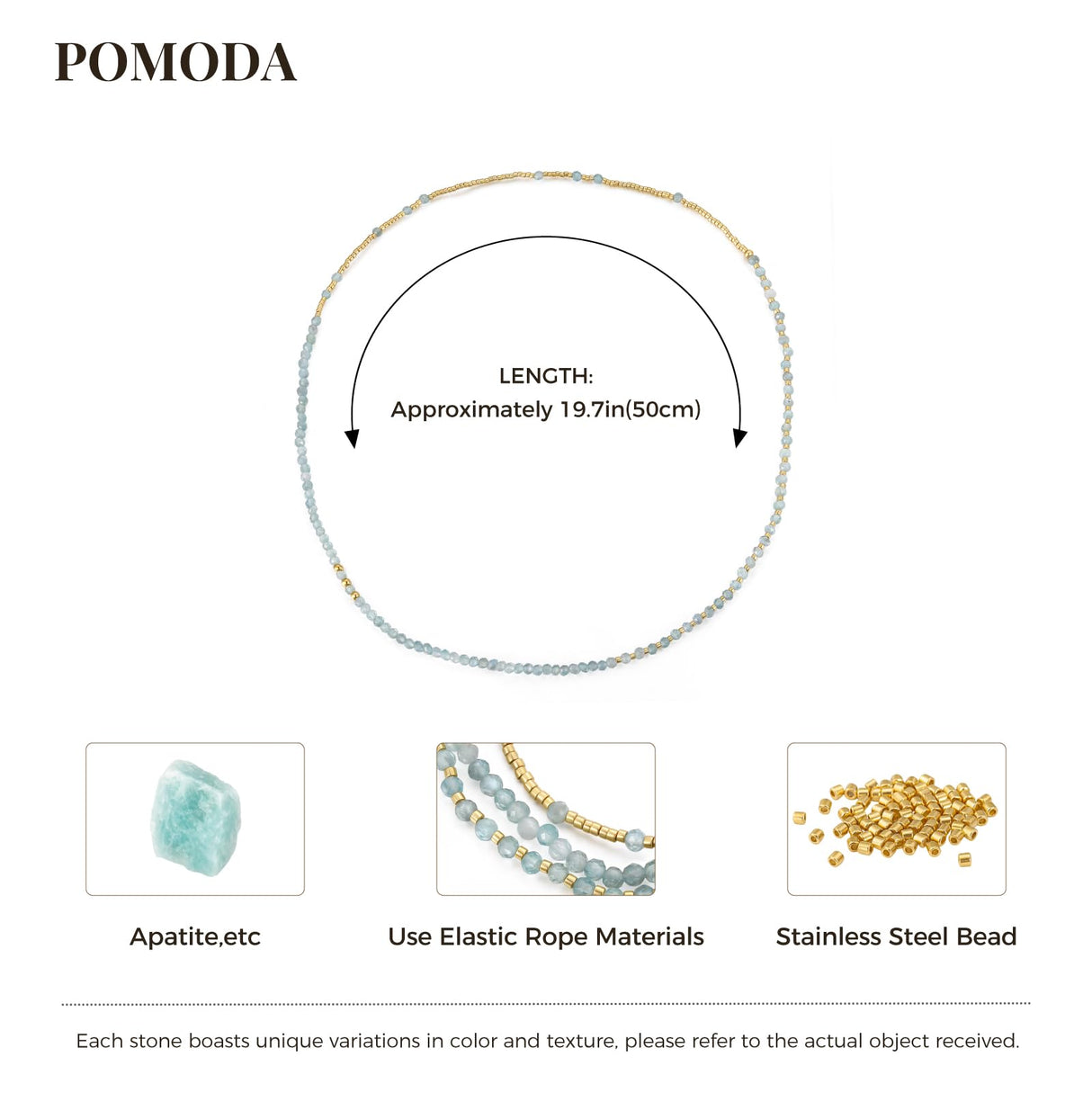 POMODA Beaded Bracelets for Women Small Blue Glass Beaded Stretchy Seed Bracelets Stackable Natural Gemstone Crystal 14K Gold Plated Beads Summer Boho Jewelry Gift