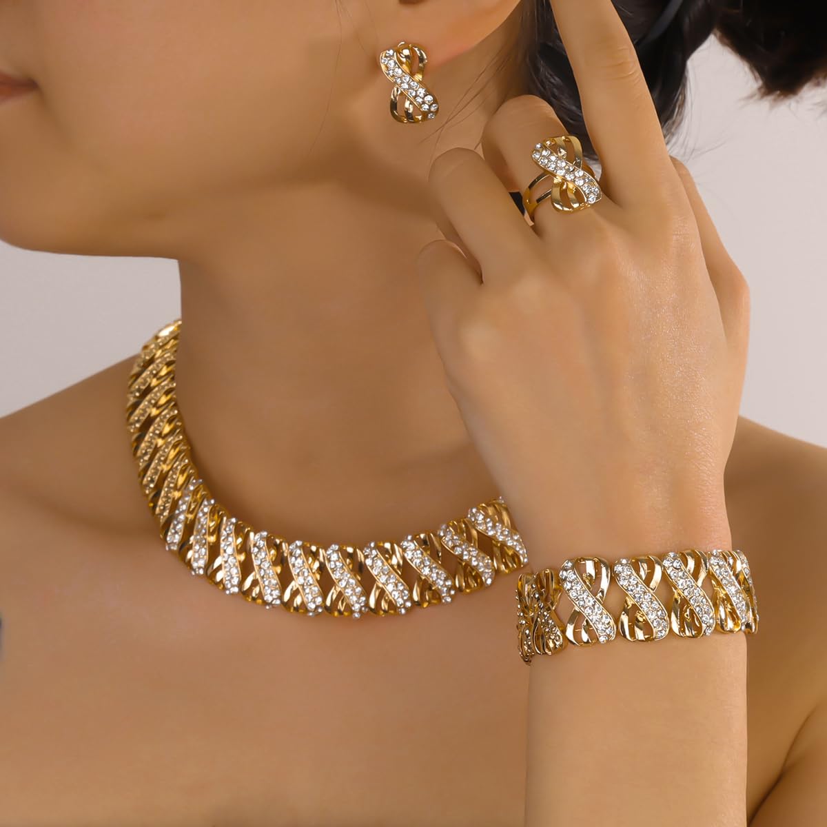 Nigeria Jewelry Sets for Women Africa Beads Jewelry Set Dubai Gold Wedding Bridal Fashion Jewelry Sets Womens Accessories, Choker Necklace 16 inch
