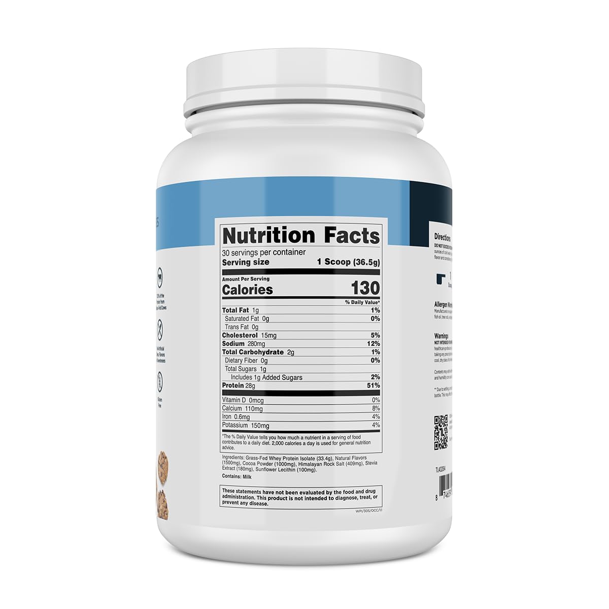 Transparent Labs Grass-Fed Whey Protein Isolate - Naturally Flavored, Gluten Free Whey Protein Powder with 28g of Protein per Serving & 9 Amino Acids - 30 Servings, Oatmeal Chocolate Chip Cookie