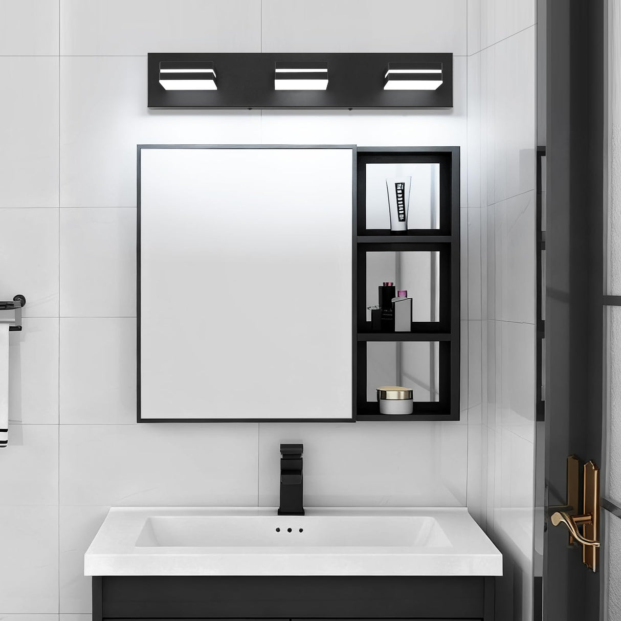 SineRise LED Modern Bathroom Vanity Light Fixtures, Modern Acrylic Bathroom Wall Lighting Fixtures Over Mirror (Cool White 6000K) (3-Light, 24-Inch), Matte Black- Non-dimmable