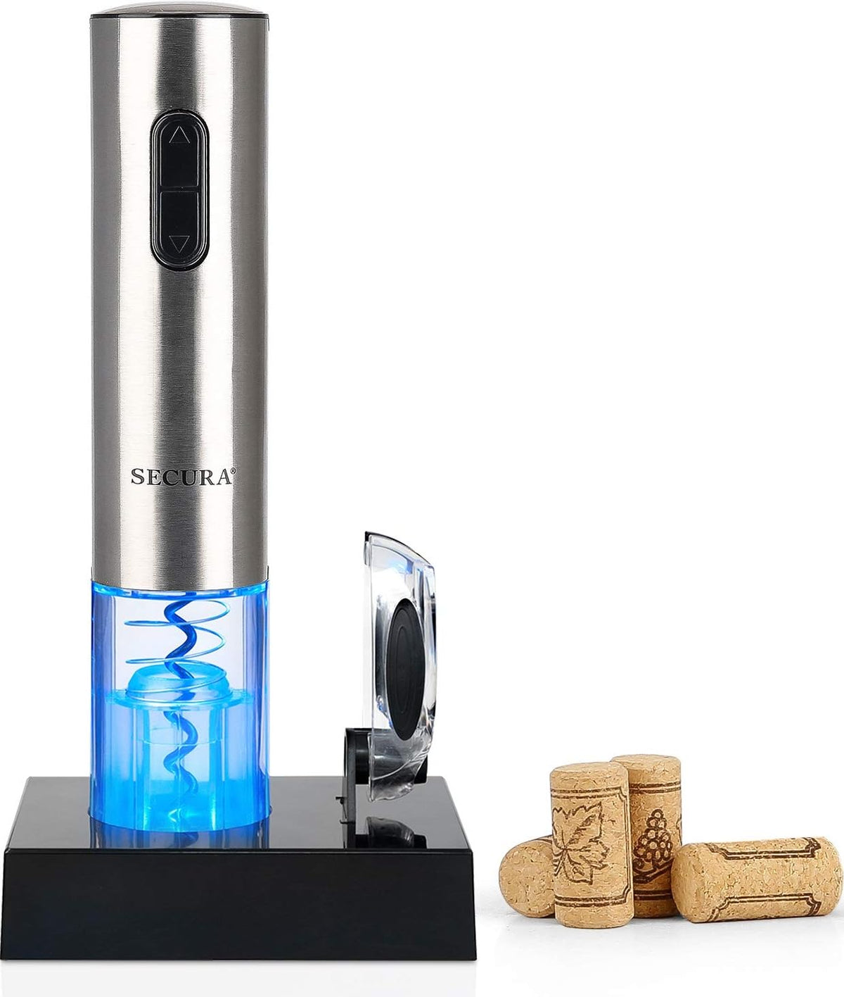 Secura Electric Wine Opener, Automatic Electric Wine Bottle Corkscrew Opener with Foil Cutter, Rechargeable (Stainless Steel)