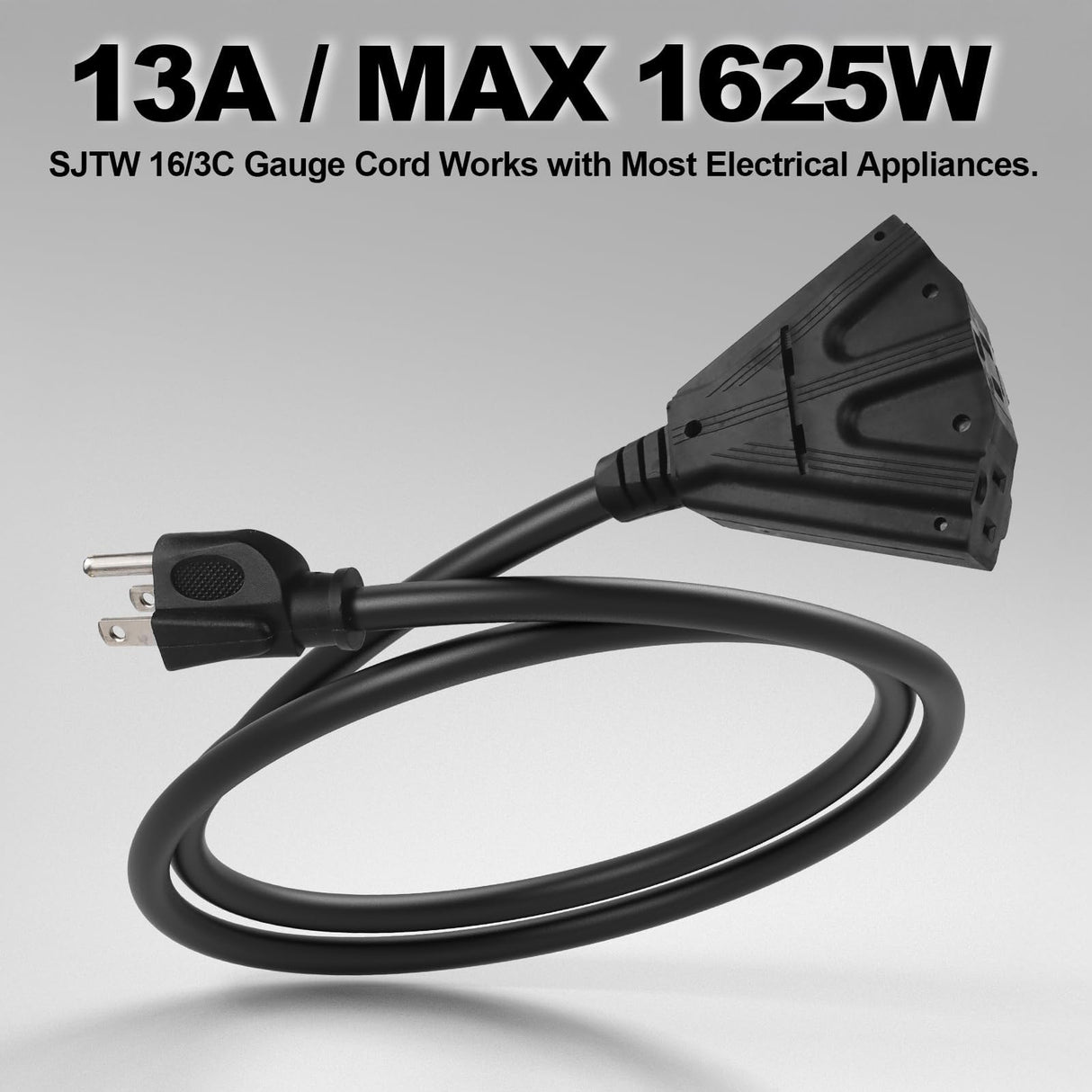 EP 50 Ft Outdoor Extension Cord with 3 Electrical Power Outlets - 16/3 SJTW Black Cable with 3 Prong Grounded Plug for Safety Great for Christmas Lights, Garden and Major Appliances