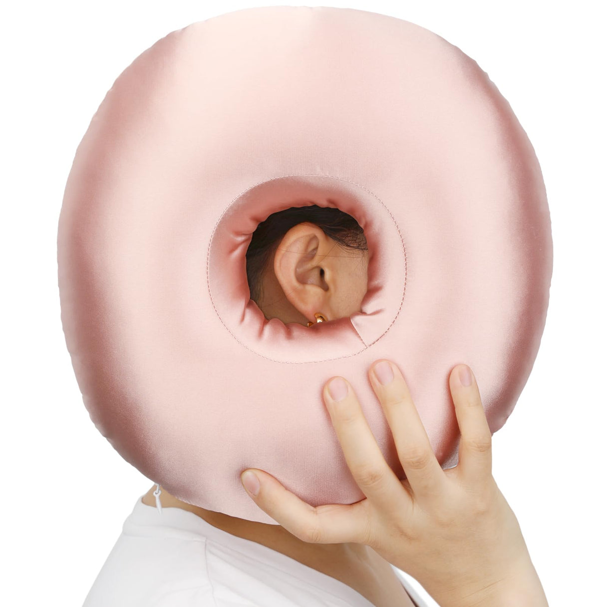 Heal n Hope Silky Satin Piercing Pillow Ear Pillows Donut with Hole for Ear Pain CNH Piercing Pain Relief Sleeping Pressure Sore Side Sleepers Smooth Cooling Ear Guard Protector, Coral