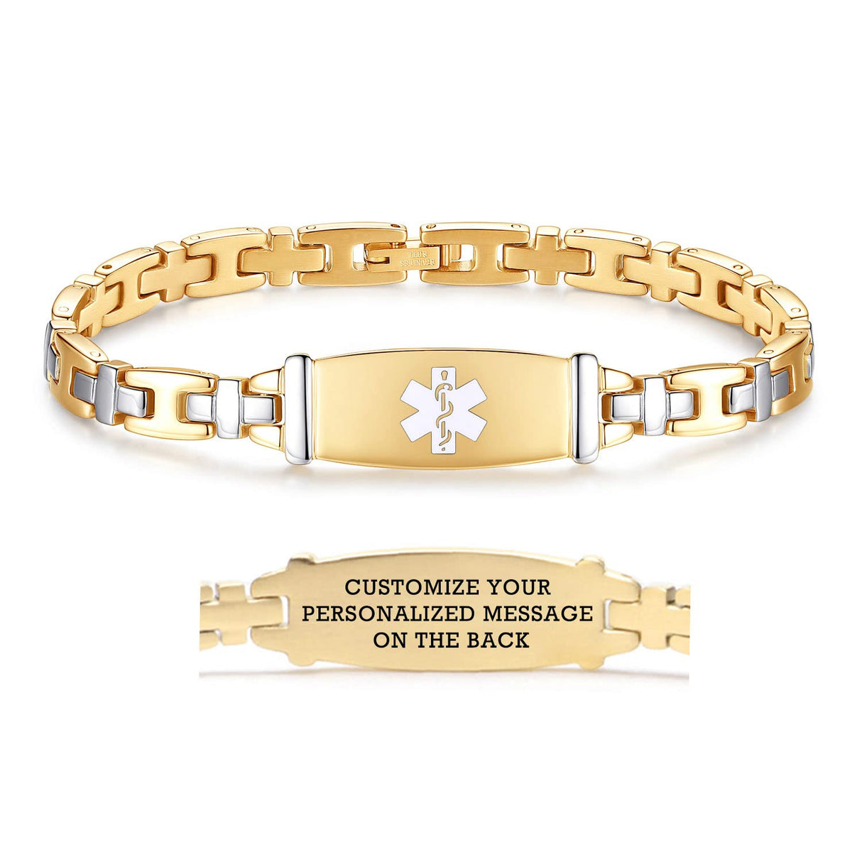 LinnaLove Lady Medical Alert id Bracelets-Gold Medical Bracelets for Women with Free Engraving
