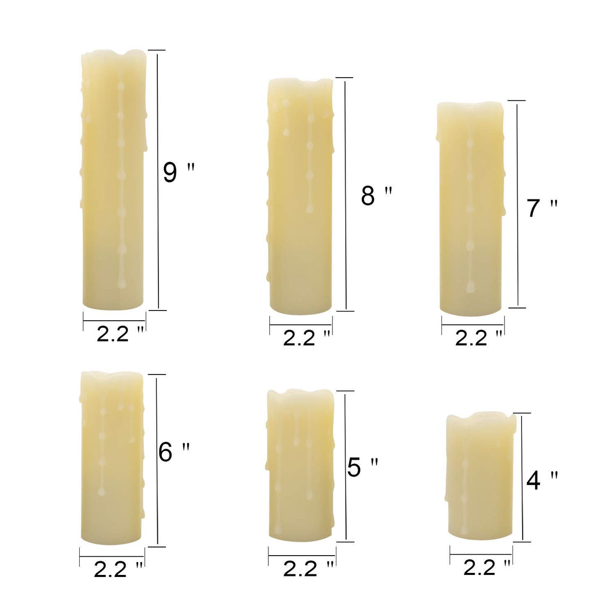 DRomance Flameless Flickering Candles Battery Operated with Remote and Timer, Set of 6 Dripping Wax LED Pillar Candles Halloween Christmas Holiday Indoor Decor(Ivory, 2.2 x 4-9 Inches)