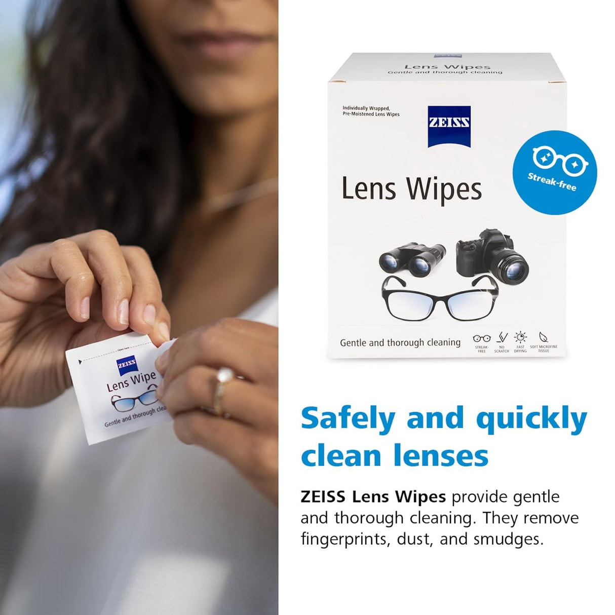 ZEISS Pre-Moistened Alcohol Wipes, Glasses Cleaner, 400 Count