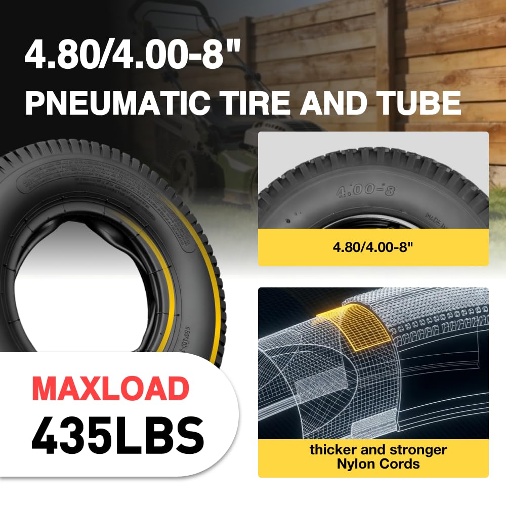 2-Pack 16"x 4.80/4.00-8 Universal Replacement Pneumatic Tire and tube-TR13 Straight Valve Stem,435LBS Load,for TRUPER Wheelbarrow,Yard Trailer,Mower,Hand Truck,Garden Trailer,Utility Cart,Wagon