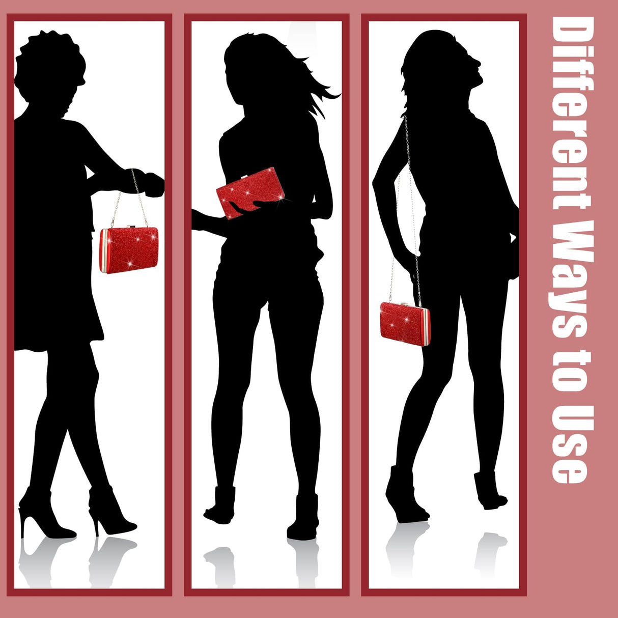 Kigeli 4 Pcs Women Rhinestone Clutch Purse Bling Jewelry Set,Red