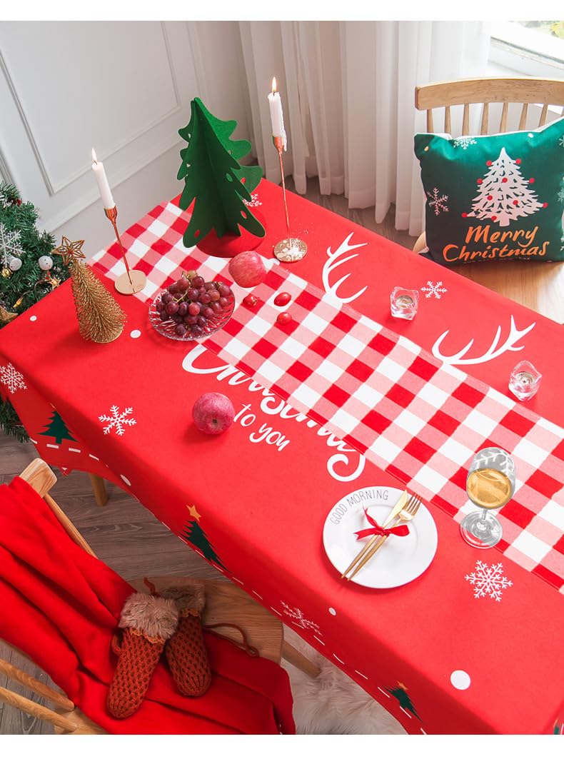 ShinyBeauty 4 Packs Checkered Table Runners 108 Inches Long Red and White Table Runner Christmas Decorations Farmhouse Plaid Linen for Dinning Party Outdoor Tables (14”X108”)