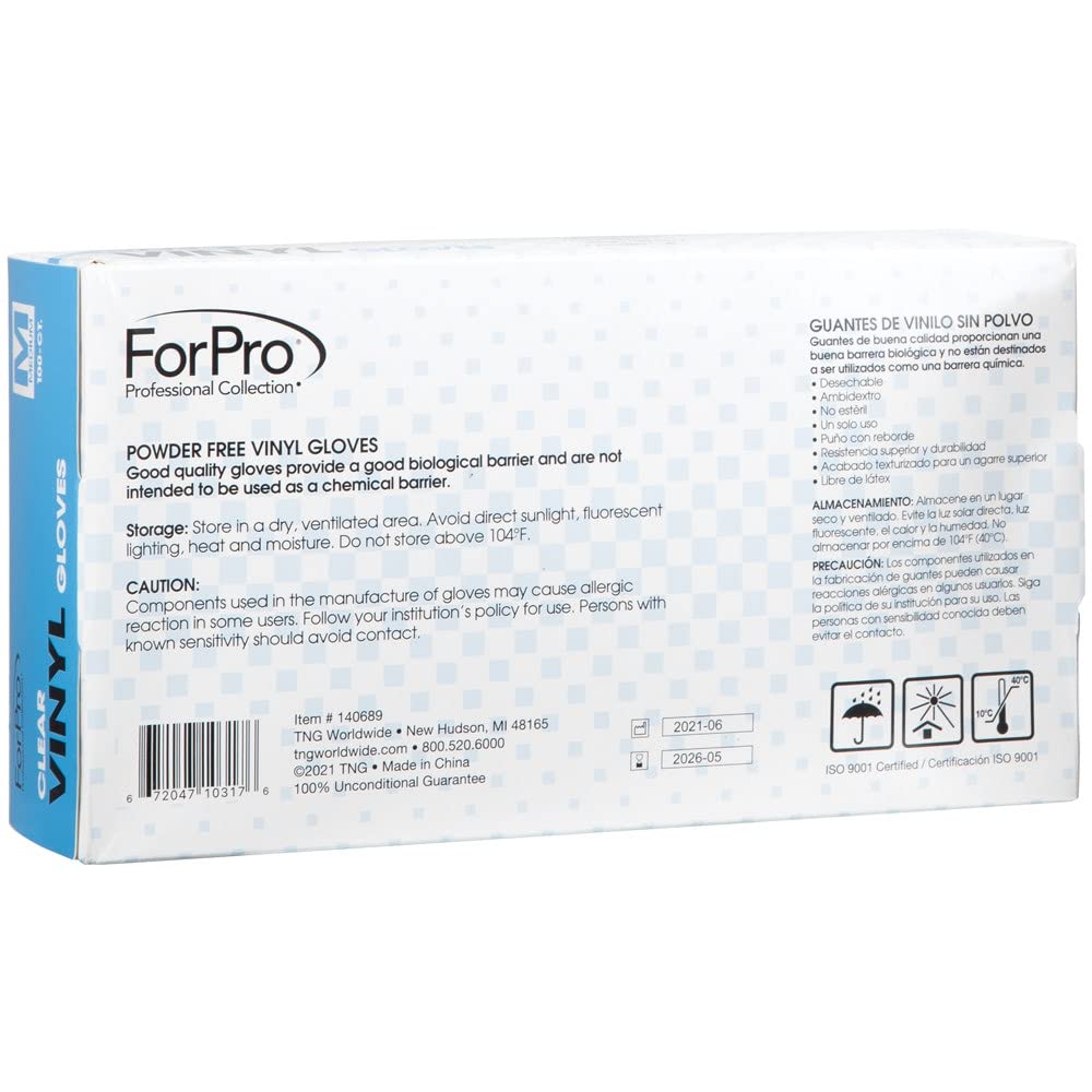 ForPro Disposable Vinyl Gloves, Clear, Industrial Grade, Powder-Free, Latex-Free, Non-Sterile, Food Safe, 2.75 Mil. Palm, 3.9 Mil. Fingers, Medium, 100-Count (Pack of 10)