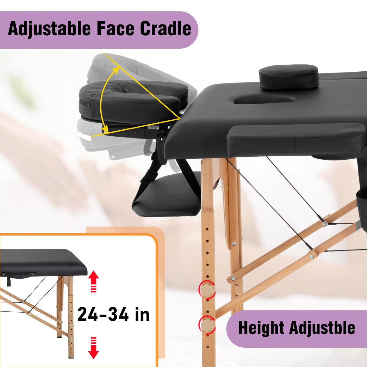 BestMassage Massage Bed Portable Massage Table 24 in Wide Lash Bed Heigh Adjustable 2 Folding with Non-Woven Bag for Spa Footmassage Facial CareSpa Tattoo