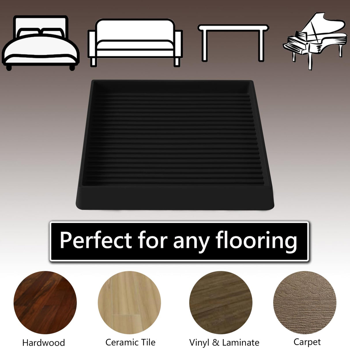4x4 Square Rubber Furniture Caster Cups, Anti-Sliding Furniture Pads Bed Stopper Floor Protectors with Grip - Protect Any Flooring