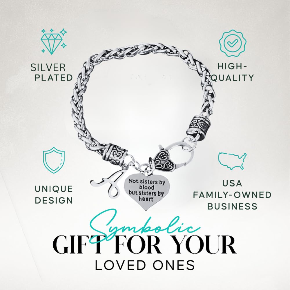 Personalized Best Friend Charm Bracelet with Letter Charm- Custom Not Sisters By Blood But Sisters By Heart Bracelet for Women- Friend Jewelry- Gift for Her