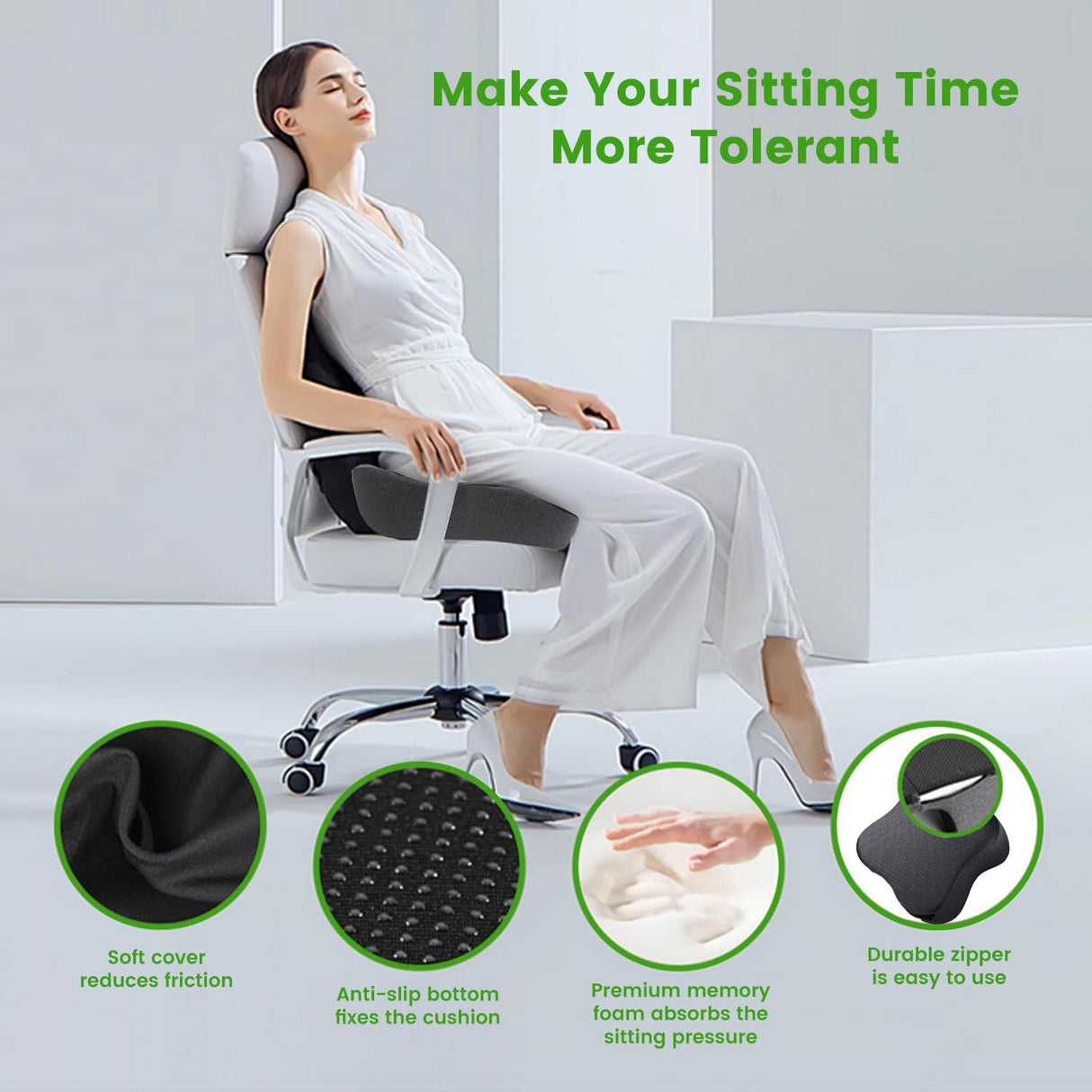 Deep U Tailbone Pain Relief Seat Cushion for Long Sitting on Office Chair, Wheelchair, Car Seat, Home Seat - Slope Curve Hemorrhoids Pillow for Hip, Tailbone, Coccyx, Sciatica Pain-Black/Gray