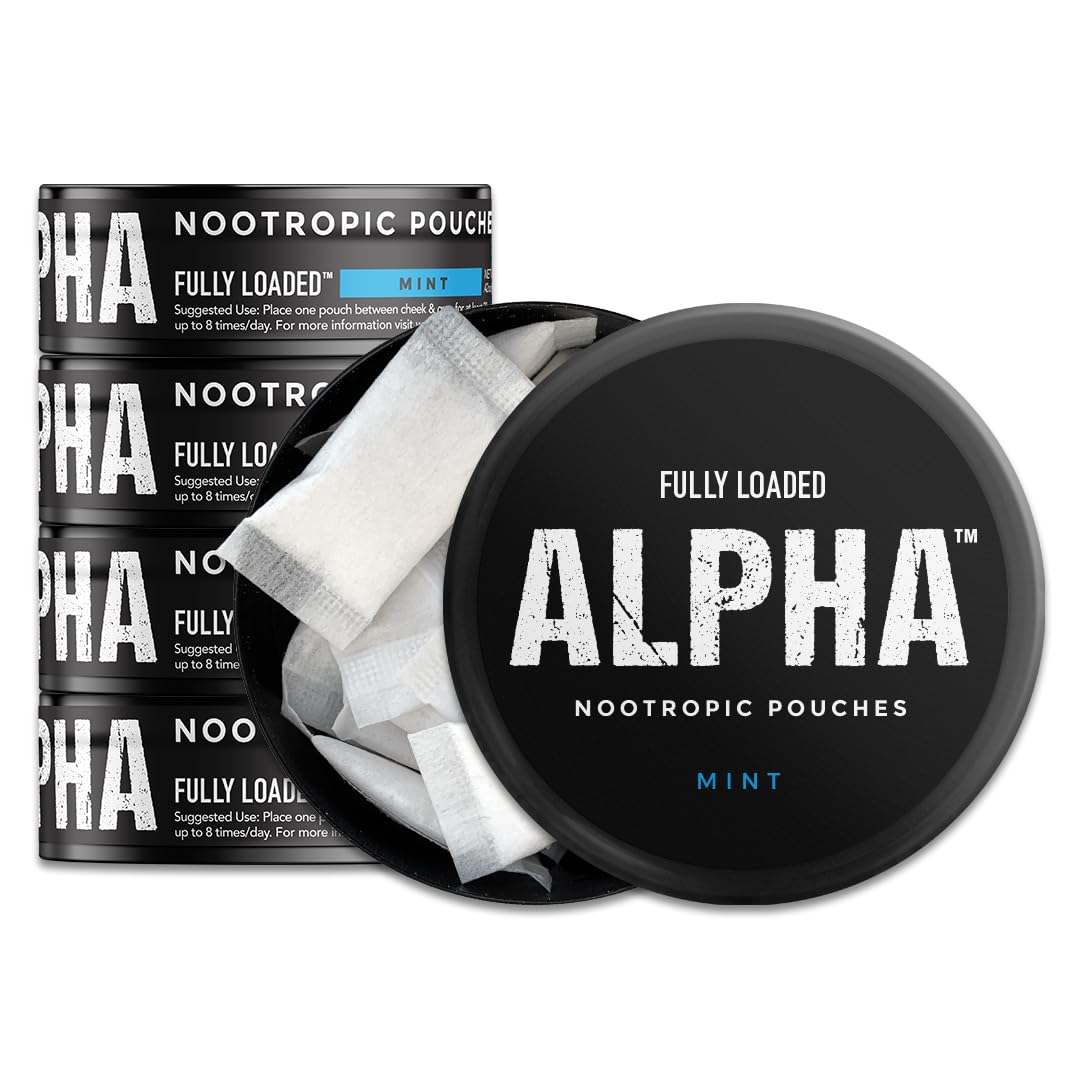 Fully Loaded Alpha Nootropic Pouches (Mint) - 5 Cans - 15 Pouches per can - Effective Nootropic Delivery, Nic Pouch Replacement - Faster Absorption, Alpha GPC, L-Tyrosine, GABA