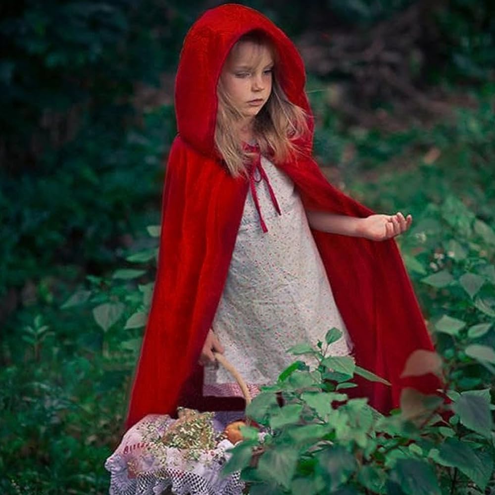 SZBZ Kids Halloween Christmas Costumes Cape Little Red Riding Hood Cape Velvet Hooded Cosplay Party Cloak Red