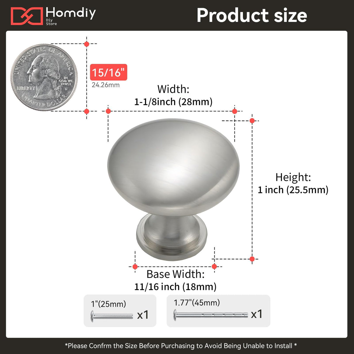 homdiy 30 Pack Cabinet Knobs Brushed Nickel Drawer Knobs - Solid Zinc Alloy Kitchen Pulls Modern Cabinet Hardware for Dresser Drawers