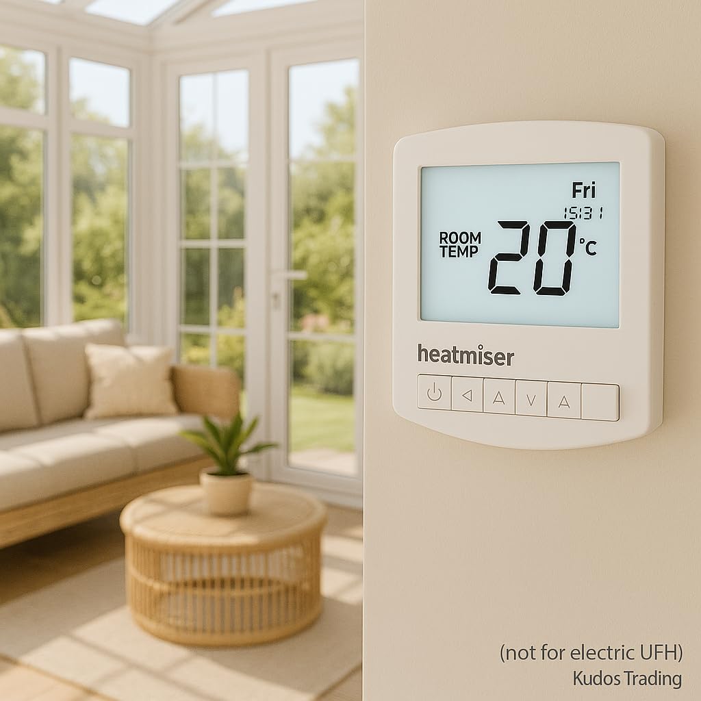 Kudos-Trading - Heatmiser Slimline V4 Programmable Room Thermostat for Water Underfloor Heating and Central Heating System Not Electric Ufh, Built In & Remote Air Sensing 3amp Mains Powered.