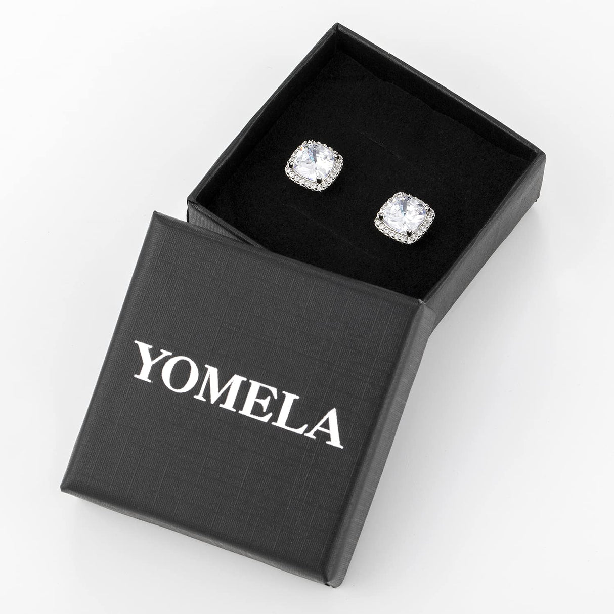 YOMELA White Square Cubic Zirconia Stud Earrings for Women