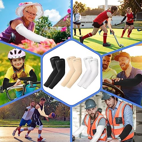 BHYTAKI UV Sun Protection Arm Sleeves, UPF 50 Sports Cooling Arm Compression Sleeves for Men Women Teenager