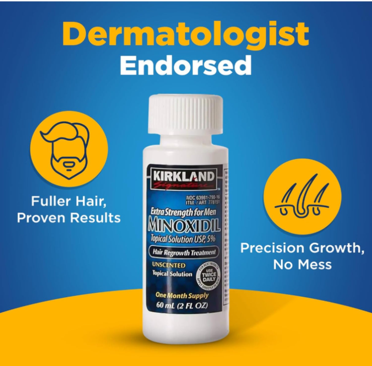 Kirkland Minoxidil 5% - 12 Month Supply for Men with General Thinning of Hair on Top of Scalp