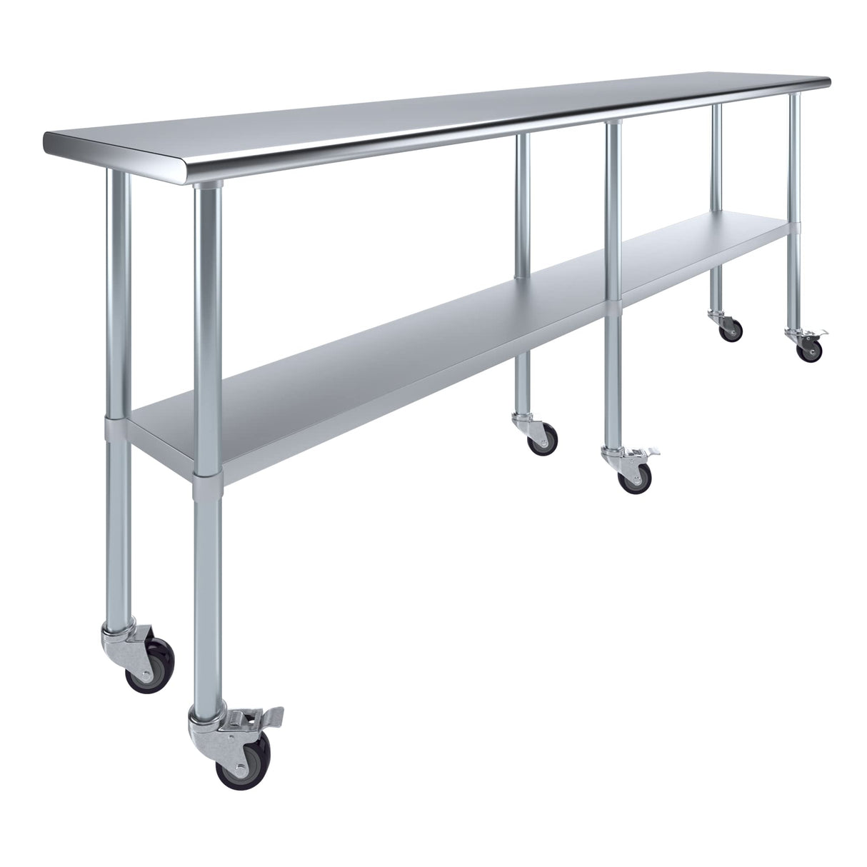 AmGood 18 in. x 96 in. Stainless Steel Work Table with Wheels | Metal Kitchen Food Prep Table | NSF