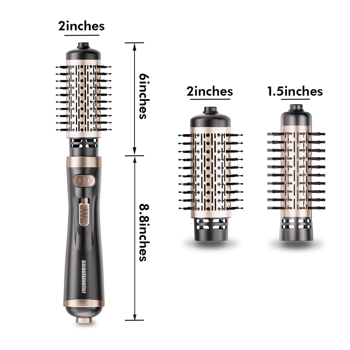 Beautimeter Hair Dryer Brush 3-in-1 Hair Styler: Rotating Blow Dryer Brush with 2-Inch and 1.5-Inch Brushes
