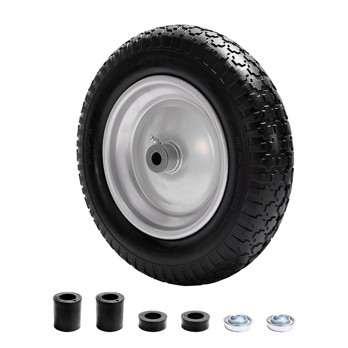 Sutmorly 4.80/4.00-8 Tire, 14.5" Flat Free Wheelbarrow Tire and Wheel, 5/8" 3/4" Bearings Solid Replacement Tires, 3" -7" Centered Hub, Universal Fit 3.50/3.00-8, 4.00-6 Trolley Dolly Go Kar, 2 Pack