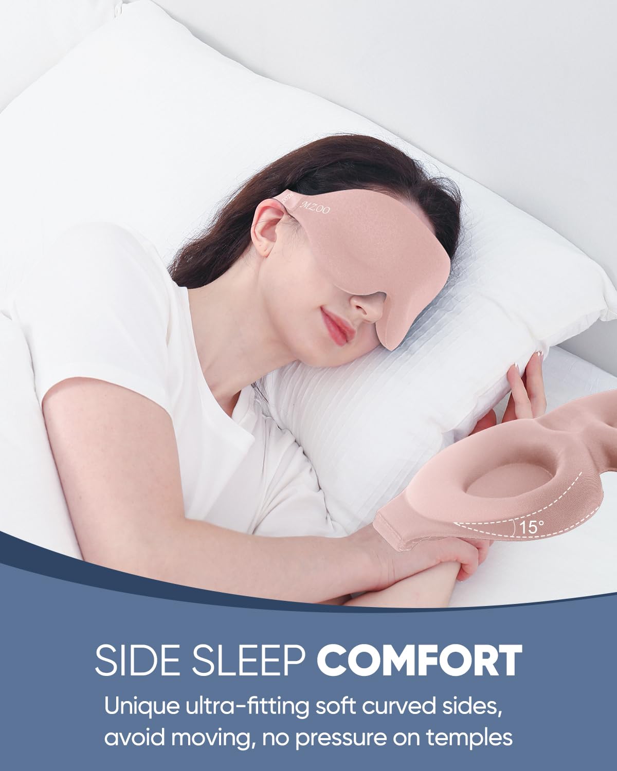 MZOO Sleep Eye Mask for Side Sleeper Men Women, Zero Eye Pressure 3D Sleeping Mask, Light Blocking Patented Design Night Blindfold, Soft Eye Shade Cover for Travel, Pink