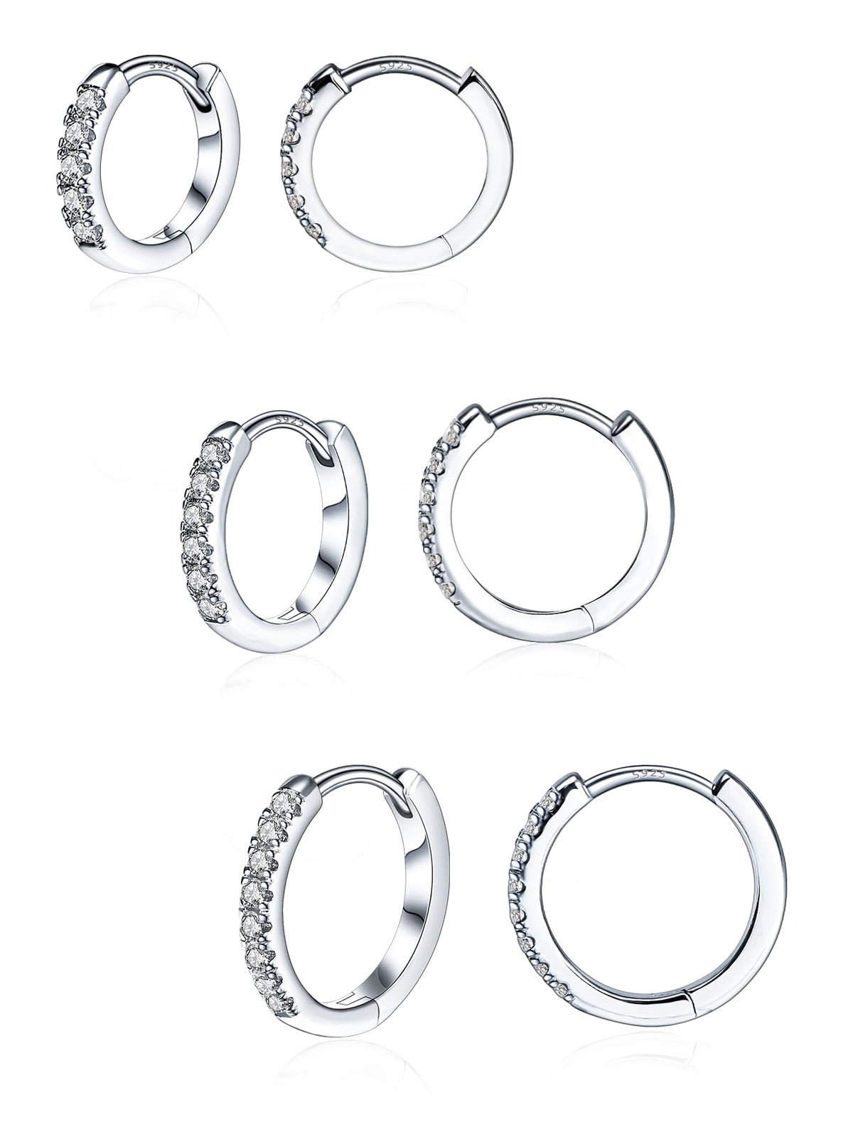 3 Pairs 925 Sterling Silver Moissanite Huggie Earrings for Women Men, Small Hoop Hypoallergenic Cartilage Earrings, Gifts Jewelry Set (18K White Gold)