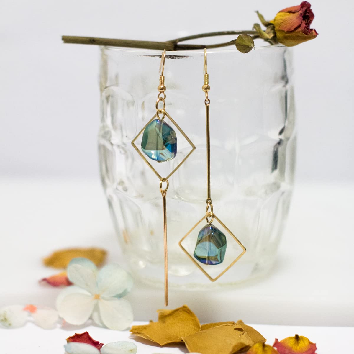 Mismatch Asymmetry Colorful Glass Drop Dangle Earrings