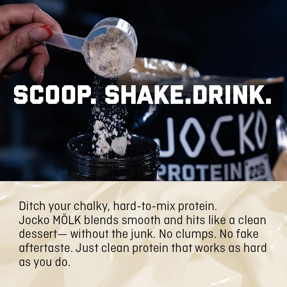 Jocko Fuel Mölk Whey Protein Powder 22g Low Sugar Monk Fruit Blend - Muscle Recovery & Growth, Packaging May Vary (31 Servings, Banana Cream)