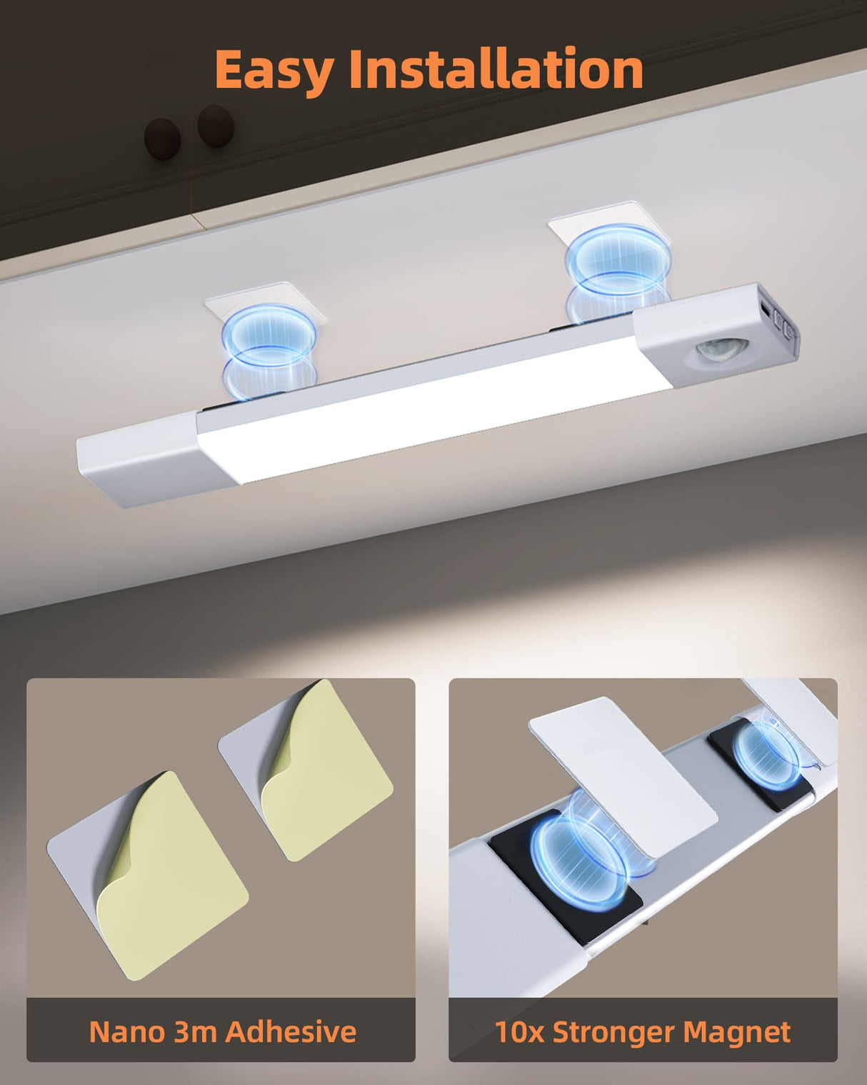 EZVALO 7.8" Rechargeable Motion Sensor Light Indoor, 6-Pack Under Cabinet Lighting, Wireless Closet Lights, 30 LED, Dimmable, 3 Color Temperatures, Step Lights for Kitchen, Pantry, Bedroom, Wardrobe
