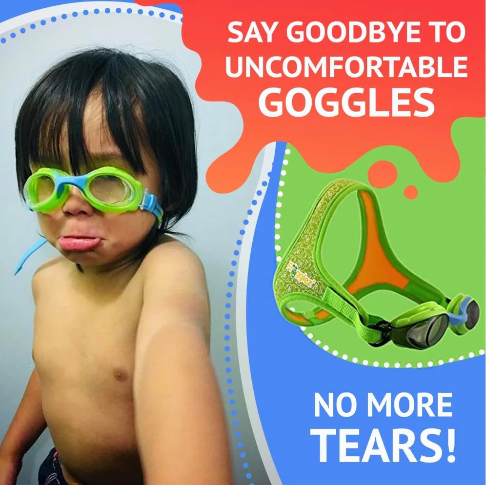 Frogglez Anti-Fog Swimming Goggles for Kids Under 10 (Ages 3-10) Recommended by Olympic Swimmers; Premium Pain-Free Strap