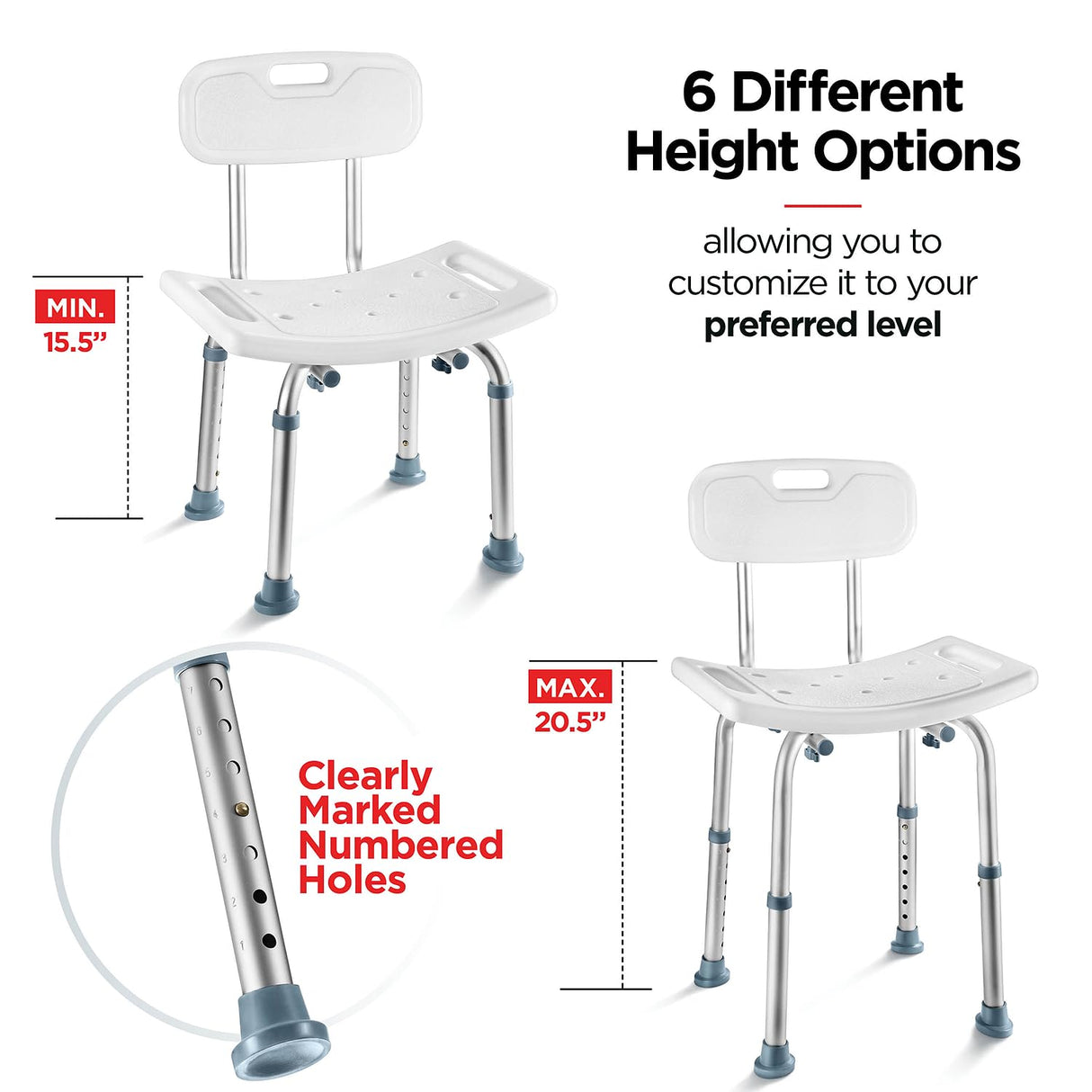 Medical king Shower Chair Set of 3 - Includes Back Scrubber & Additional Sponge - Anti Slip for Safety, with 8 Adjustable Heights Portable - Tool Free Shower Chair - Bath Chair for Elderly
