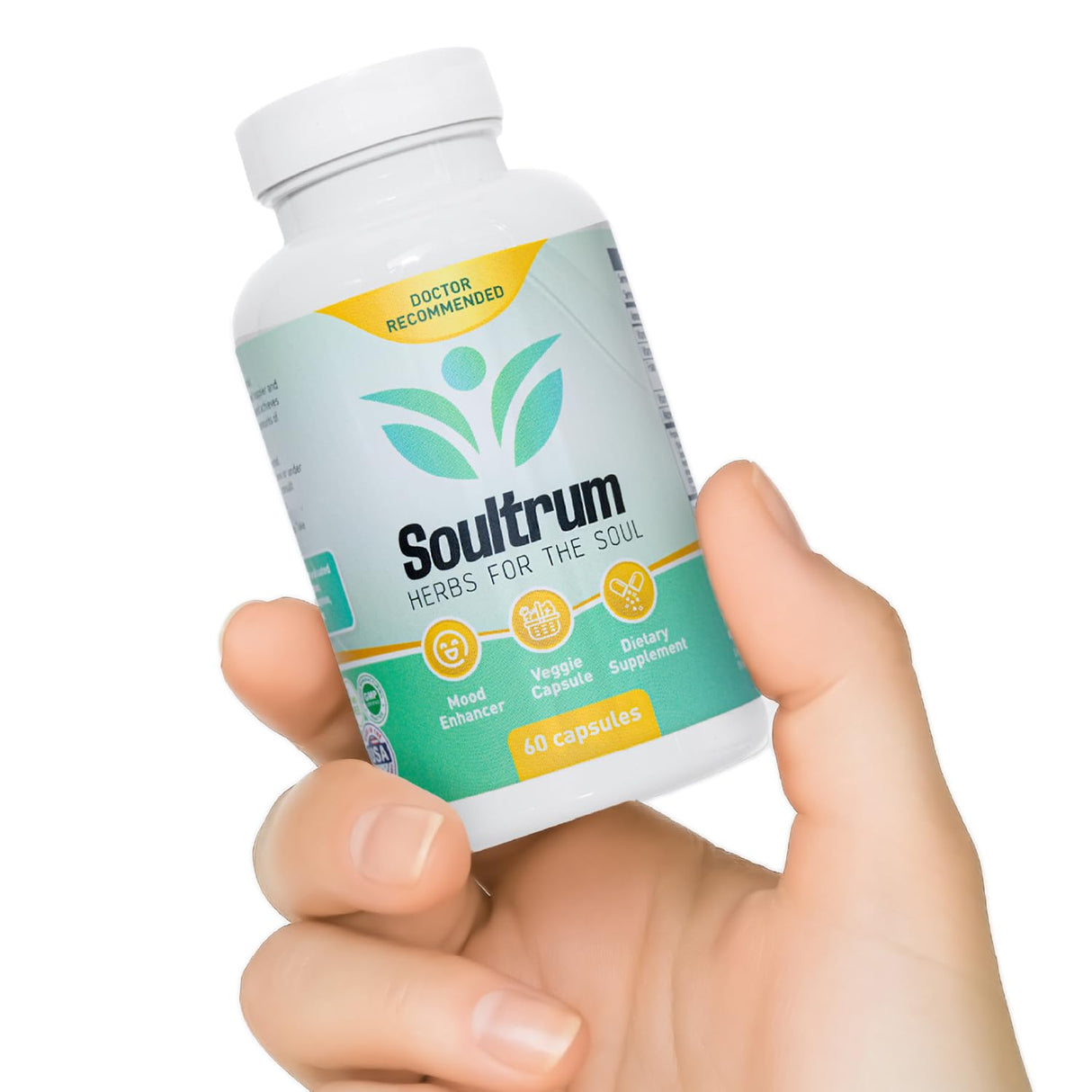 Mood Support Supplement - Daily Herbal Happiness, Energy and Focus Formula with Saffron, Omega 3 Fatty Acids, Turmeric, Rhodiola Rosea, Probiotics, L-Theanine, Magnesium and Ashwagandha - 60 Capsules