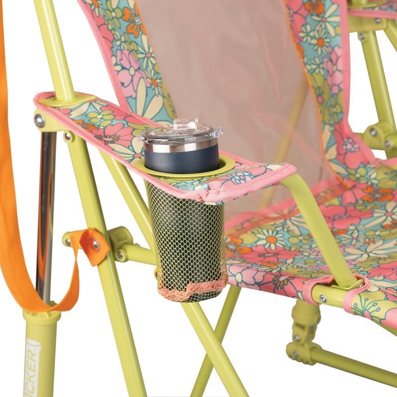 GCI Outdoor Comfort Pro Rocker Camping Chair | Portable Folding Rocking Chair with Durable Armrests & Drink Holder — Floral