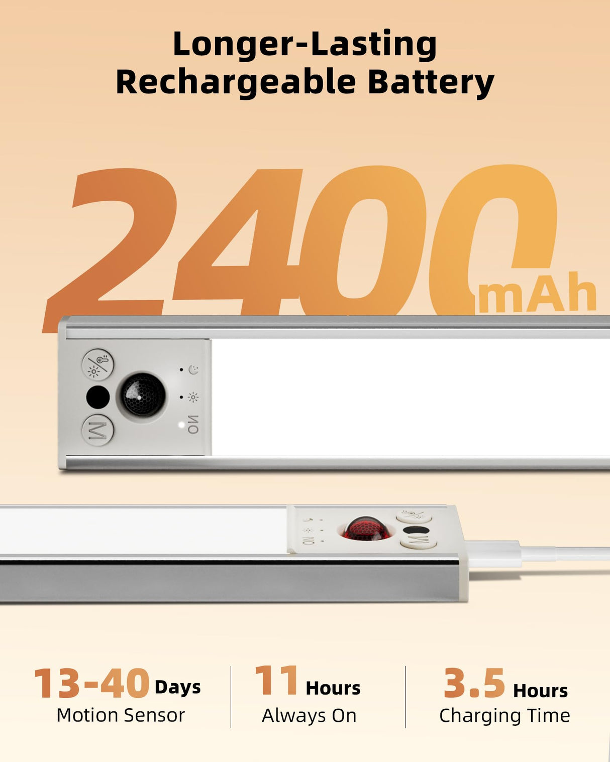 EZVALO 10inch Under Cabinet Lighting, 2 Pack 2400mAh Rechargeable Wireless Motion Sensor Lights Indoor, 3 Color Temps Dimmable Magnetic Closet Lights, Under Counter Lights for Kitchen, Pantry, Stairs