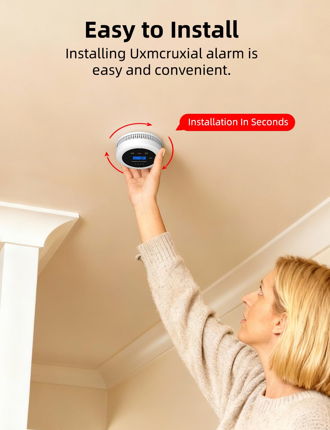 UxmCruxial Smoke Detector Carbon Monoxide Detector Combo, 2 in 1 Smoke and Carbon Monoxide Alarm with Display 85dB Alarm Replaceable Battery Fire Alarm CO Detector for Kitchen,2 Pcak