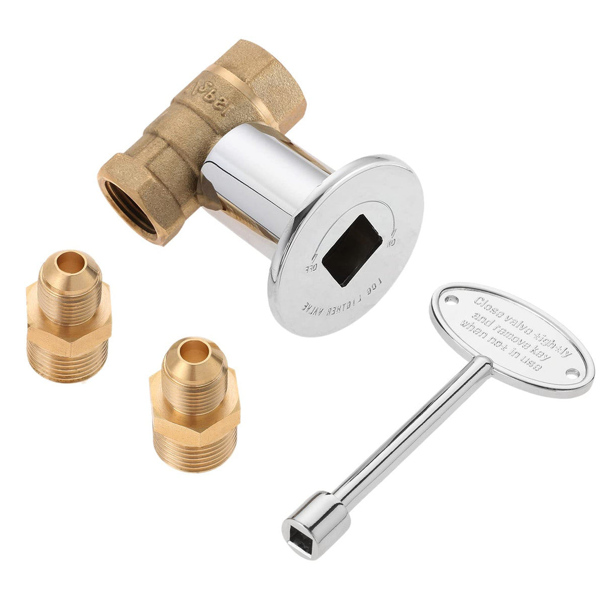 Aupoko 1/2-Inch Straight Quarter-Turn Shut-Off Valve Kit for NG LP Gas Fire Pits, 3-inch Key and 3/8 Male Flare x 1/2 NPT Fittings x 2, Fits for NG LP Gas Fire Pits Indoor & Outdoor Fireplace