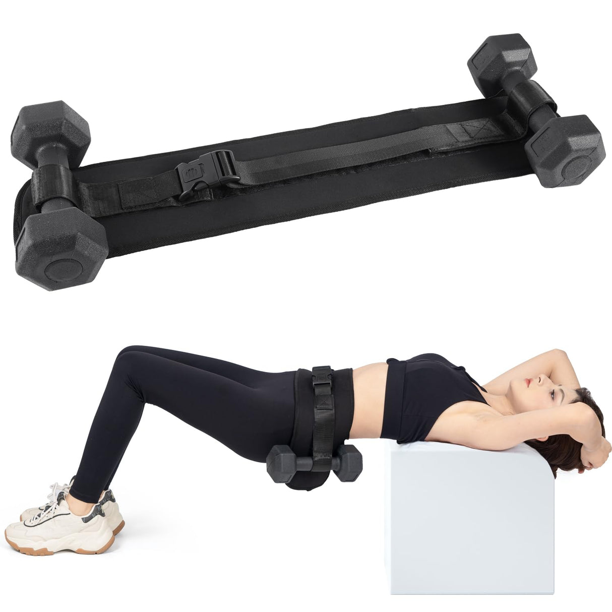 Hip Thrust Belt for Dumbbells, Booty Belt for Hip Thrust, Heavy Duty Adjustable Straps and Slip-Resistant Padding with Quick Side Release Buckles (Large)