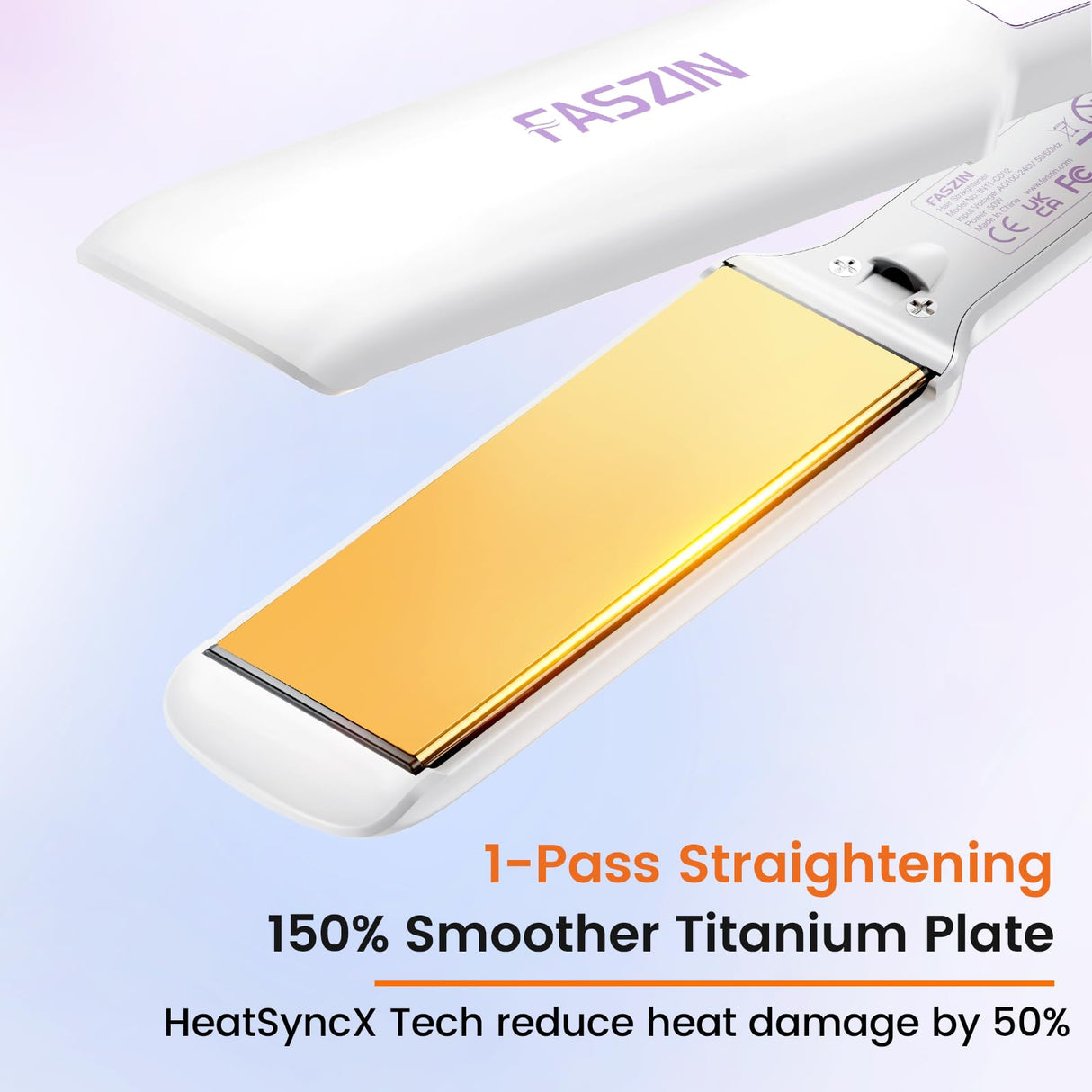 Faszin Professional Hair Straightener, 1.65inch Wide-Plate, Titanium Negative Ion Flat Iron, 30s Rapid Heating, LED Real-Time Temp Display, Wide Voltage & 10 Adjustable Temperature Levels (260-450℉)
