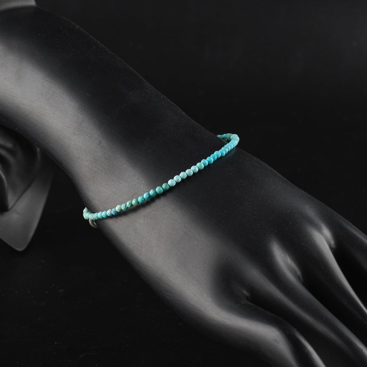 YANARA Real Turquoise Bracelet For Women Genuine Gemstone, Natural December Birthstone, Handmade Simple Bracelet, Gorgeous Micro Beads Chakra Jewelry, Crystals Silver Plated Chain 8 inch