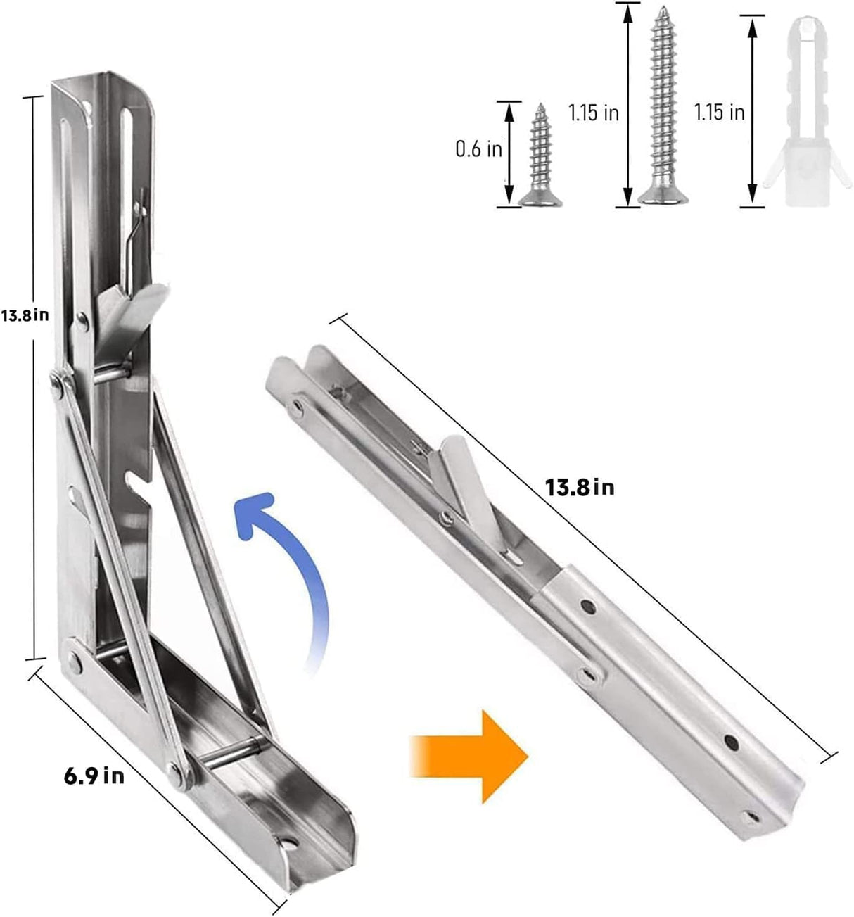 Folding Shelf Brackets 14 inch 4 Pcs Max. Load 330lb - Heavy Duty Stainless Steel DIY Wall Mounted Collapsible Shelf Brackets, Space Saving for Table, Workbench, Garage Workstation, Stuff Supports