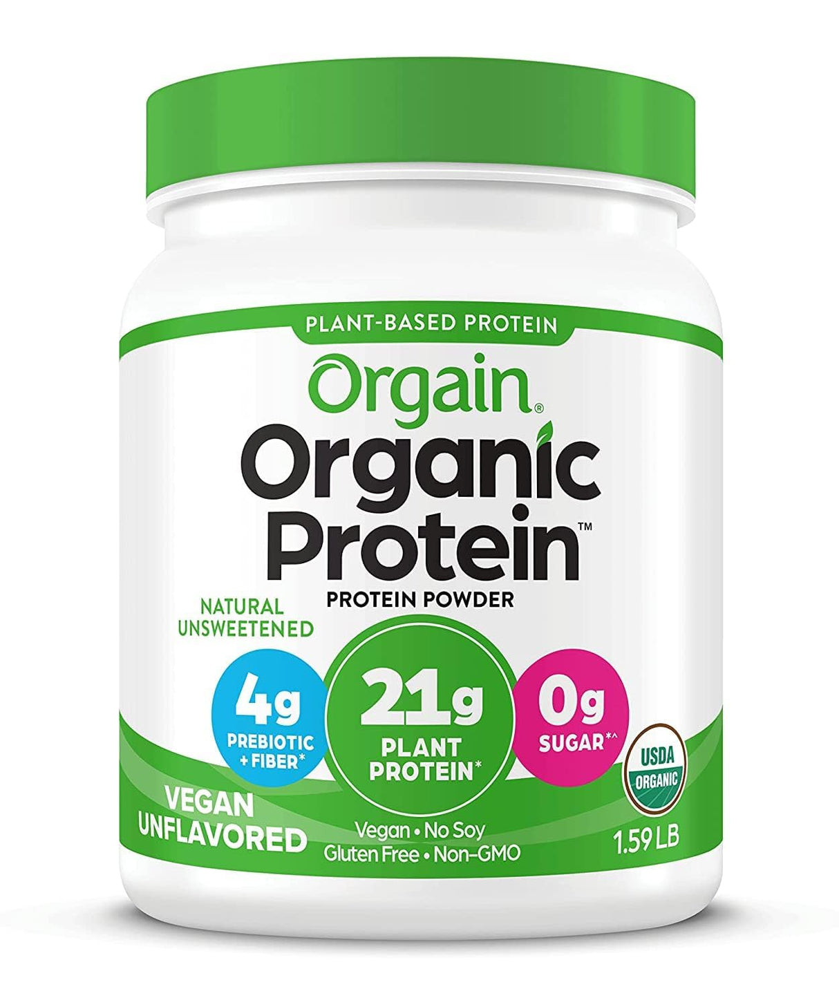 Orgain Organic Unflavored Vegan Protein Powder, Natural Unsweetened - 21g of Plant Based Protein, Non Dairy, Gluten Free, No Sugar Added, Soy Free, Non-GMO, 1.59 lb (Packaging May Vary)