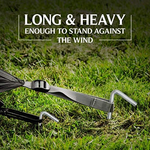 Tent Stakes Heavy Duty Metal, Galvanized Rust-Free Yard Stakes, Garden Edging Fence Hook | Tent Stakes Metal for Outdoor Camping, Tent Garden Stakes for Gardening & Canopies, Tent Pegs - by Ram-Pro