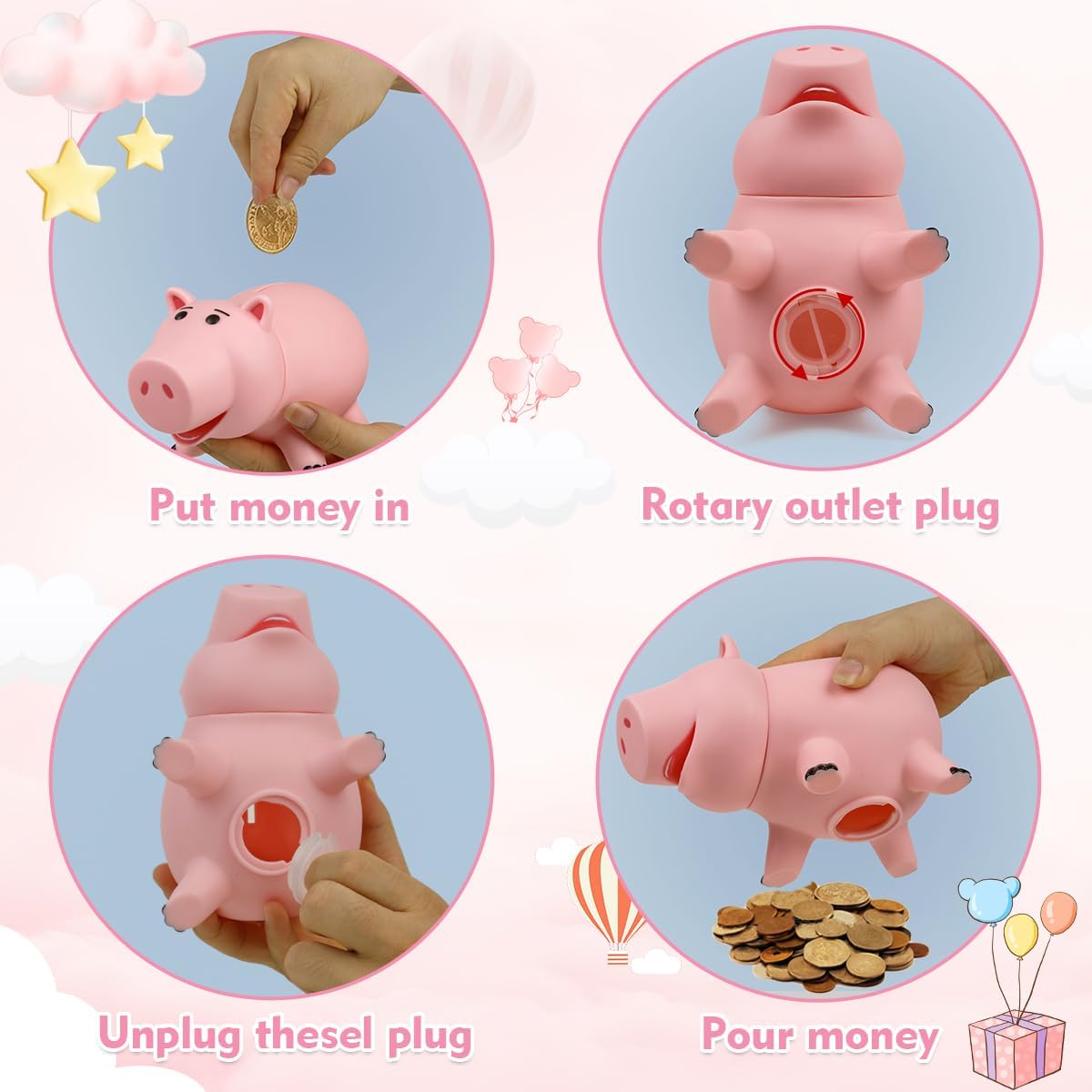 PHOCAS Hamm Piggy Bank Unbreakable Cute Pink Pig Money Bank Plastic Saving Coin Bank for Kids Christmas Birthday Gift