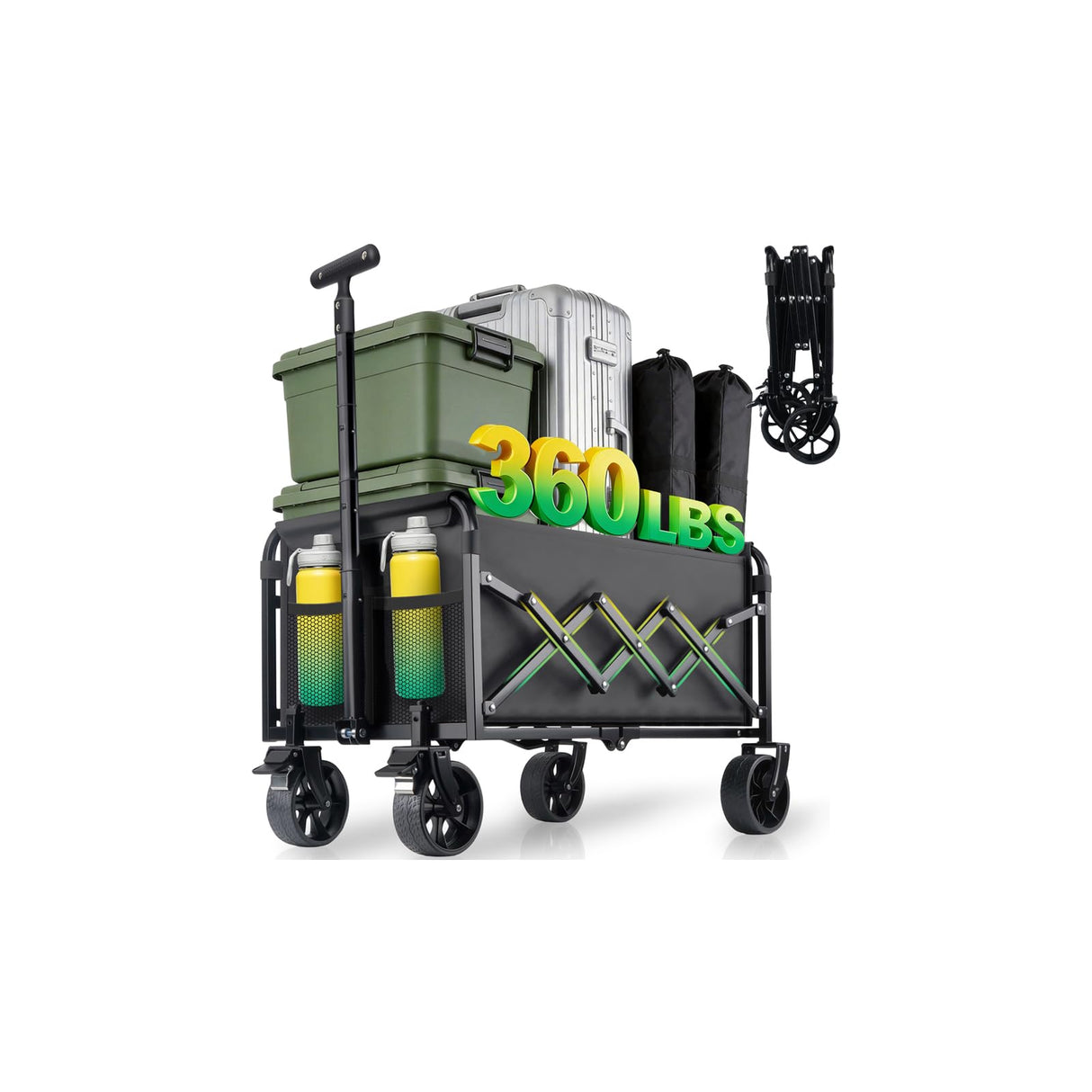 360LBS Collapsible Wagon Cart Foldable Heavy Duty, Shopping Cart with Brake